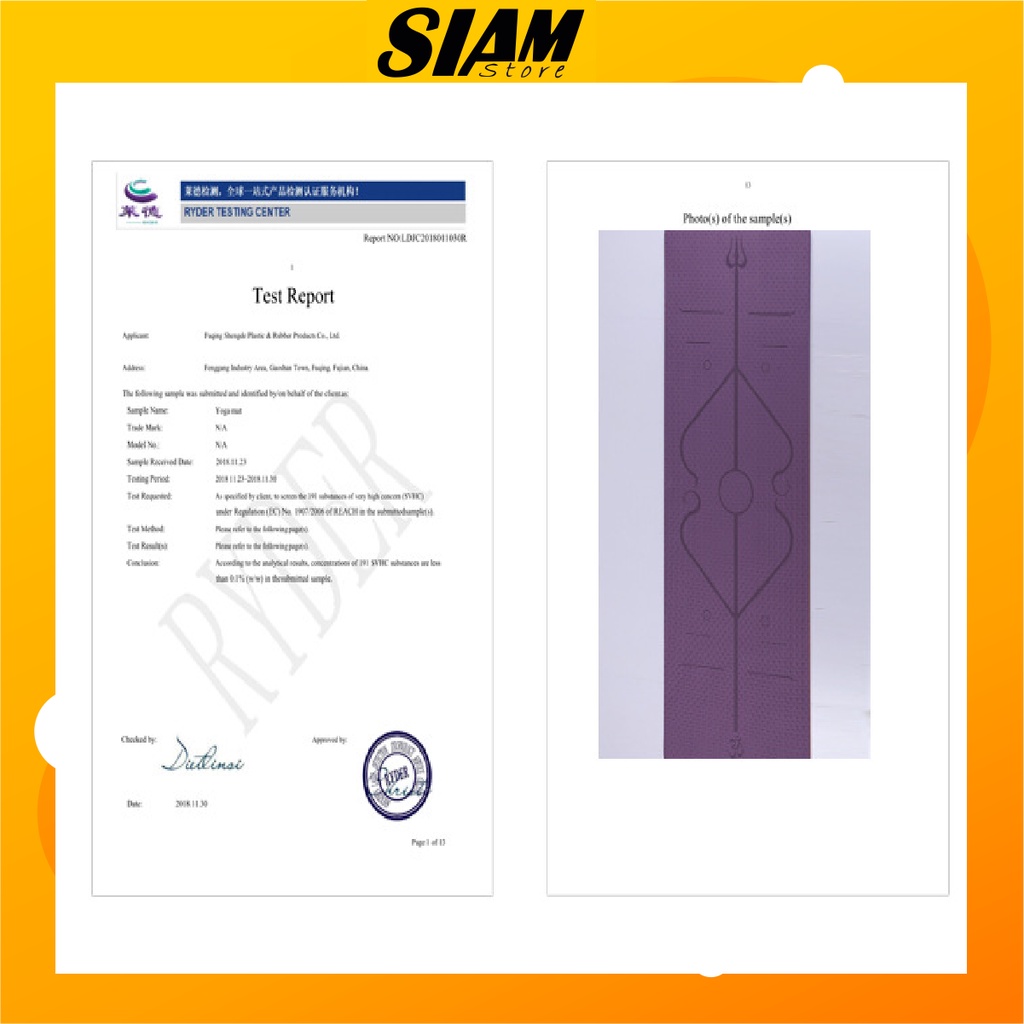 THẢM TẬP YOGA ĐỊNH TUYẾN TPE 2 LỚP CHỐNG TRƯỢT CAO CẤP  SIAM SPORT