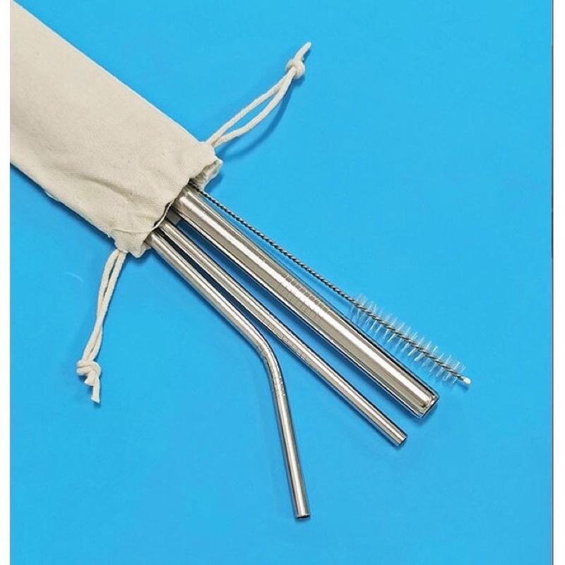 Ống hút inox 304 không gỉ đủ loại kèm túi vải