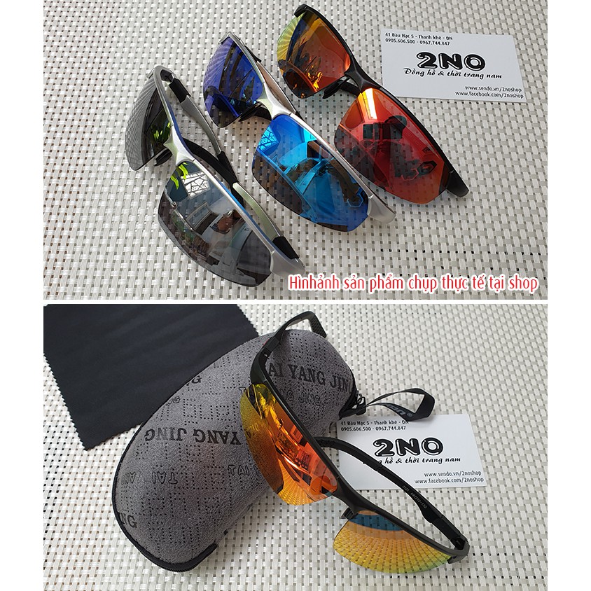 Mắt kính nam tráng gương polarized phân cực chống chói, chống tia UV400, gọng nhôm magiê khớp nối lò xo, MK1819