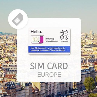 Sim 4G Du Lịch Châu Âu Three 30 ngày 12GB không giới hạn dung lượng