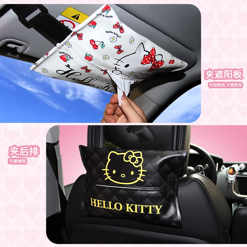 Hộp Đựng Khăn Giấy Bằng Da Pu Hình Hello Kitty Treo Xe Hơi Giá Đỡ