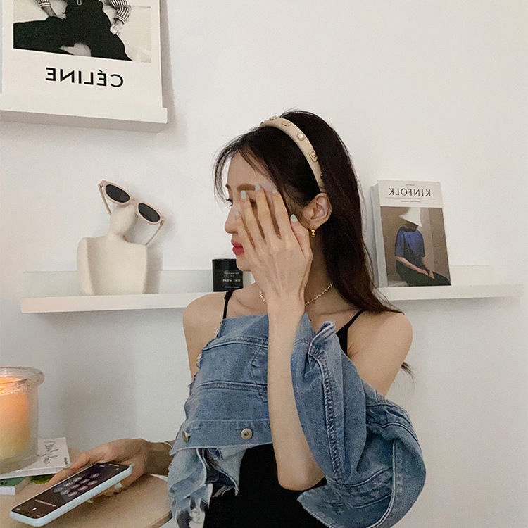 Băng Đô Cài Tóc Bản Rộng Dày Dặn Đính Đá In Chữ Phong Cách Retro Pháp Cao Cấp