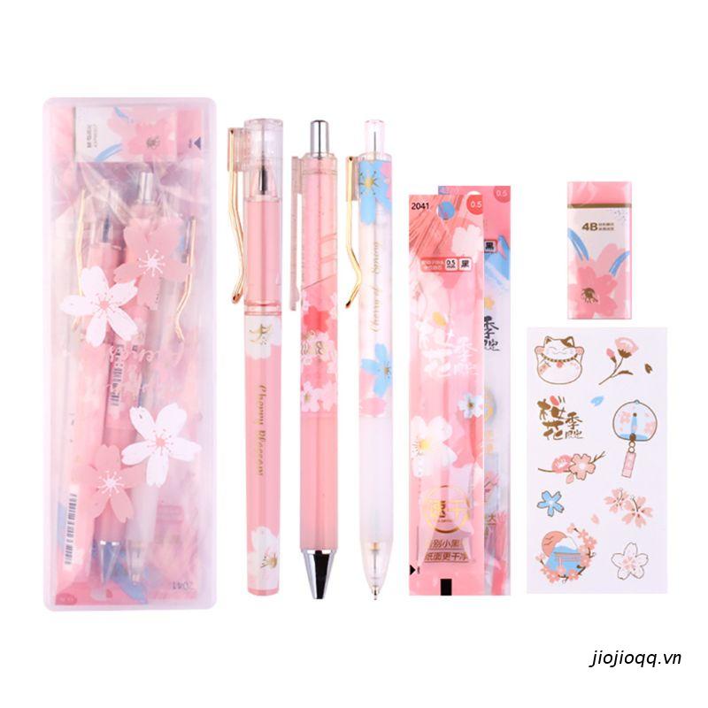 1 set bút bi nước ngòi 0.5mm mực đen hình hoa anh đào