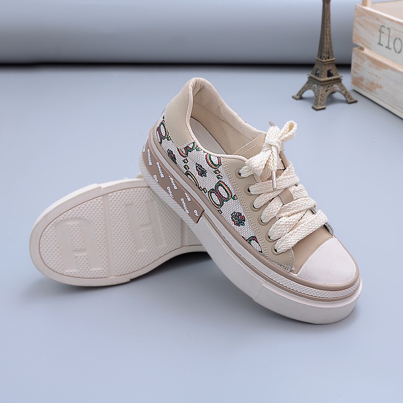 Giày thể thao nữ vải hạo tiết thêu tinh xảo, giày sneaker cổ thấp đế bằng nữ dễ phối đồ GT01