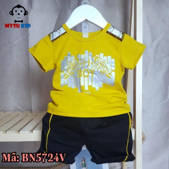 Bộ quần áo tay ngắn bé trai cotton cao cấp in nhũ xịn sò