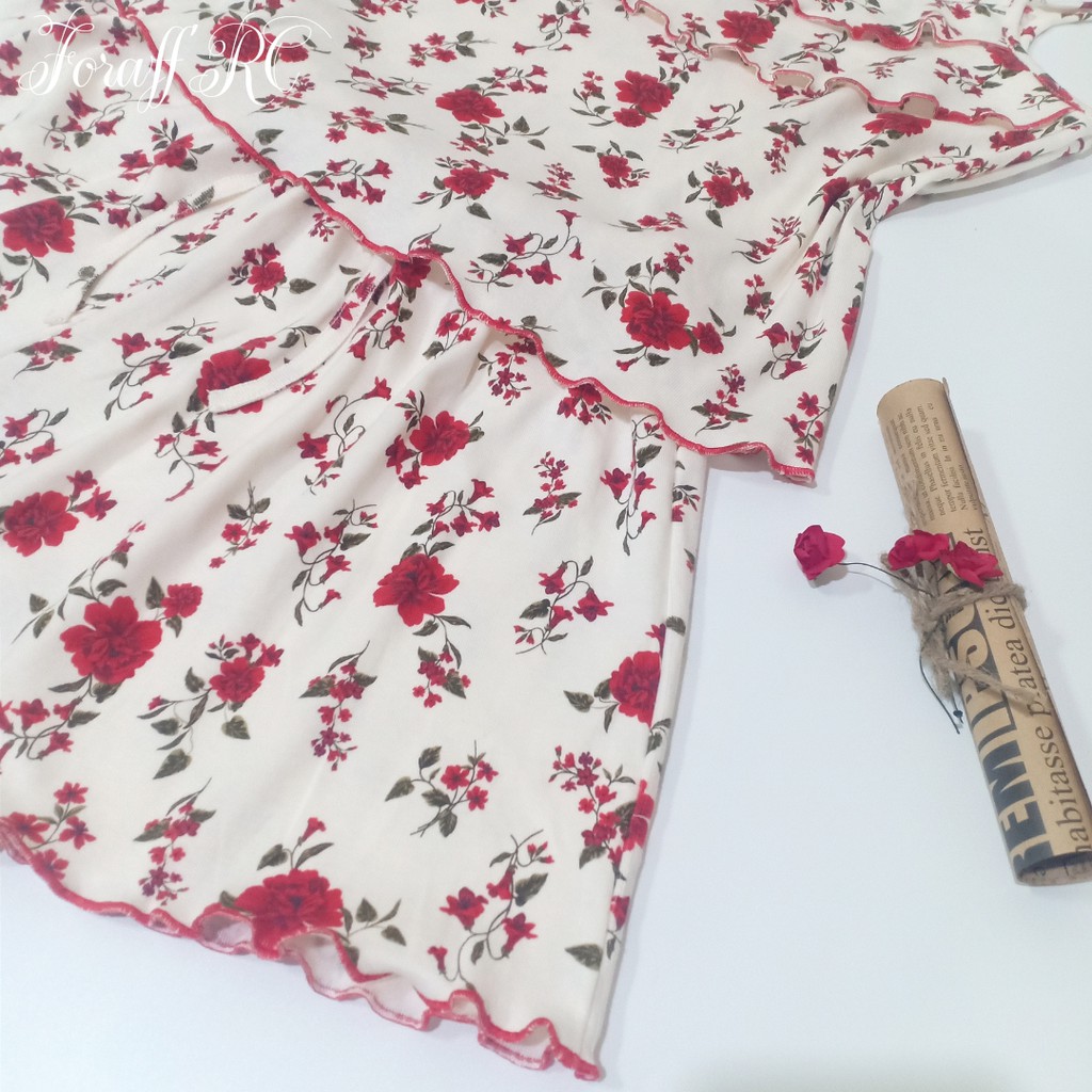 Đồ bộ ngủ hai dây RCB07, ngực nhún bèo 2 tầng, thun borip cotton 2c