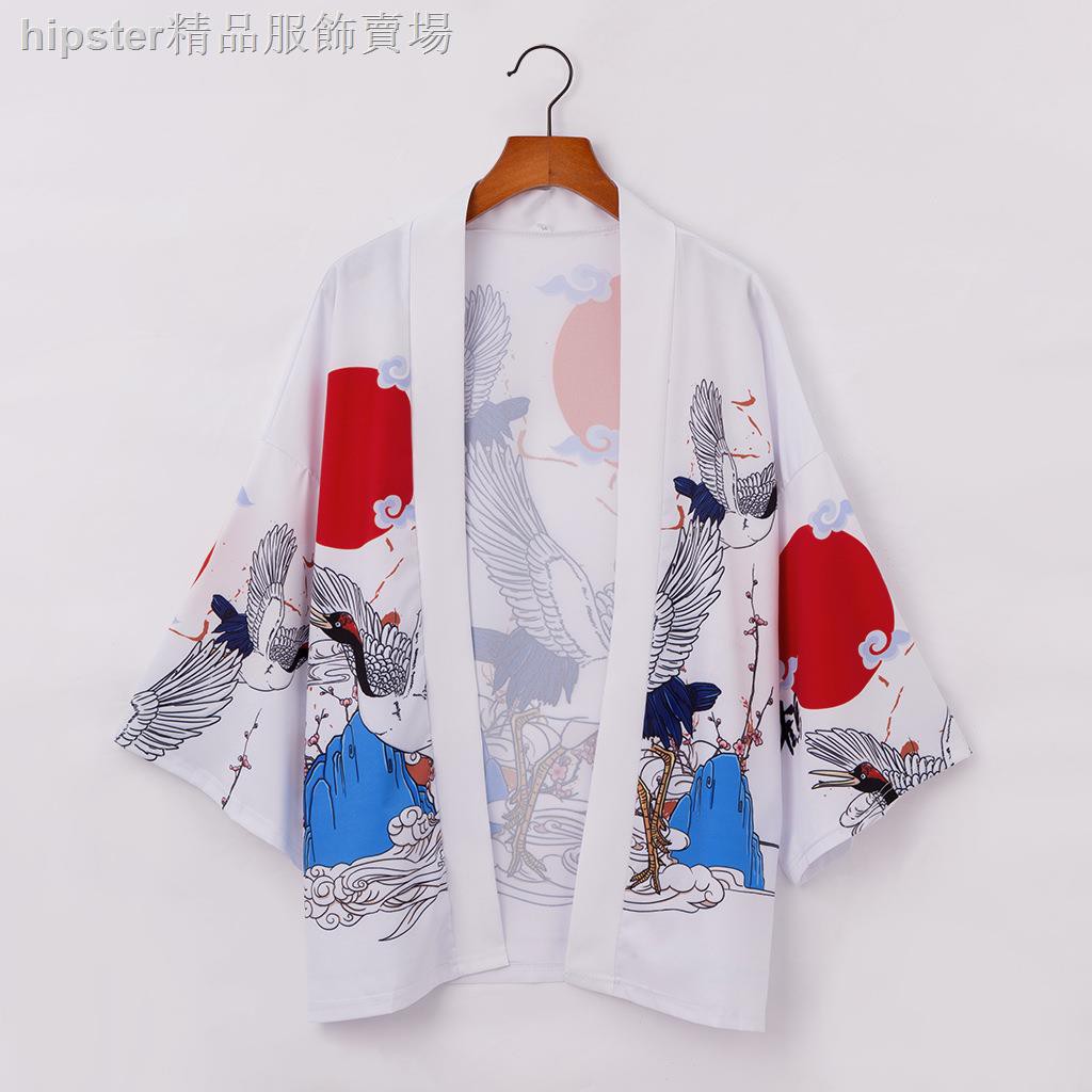 Áo Khoác Kimono Dáng Rộng In Hình Chim Hạc Kiểu Retro Thời Trang 2020 Cho Các Cặp Đôi