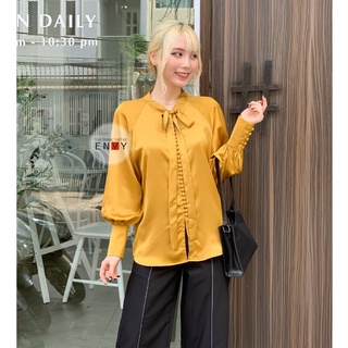 Áo sơ mi cột nơ nút bọc ENVY S118 sang trọng, thanh lịch