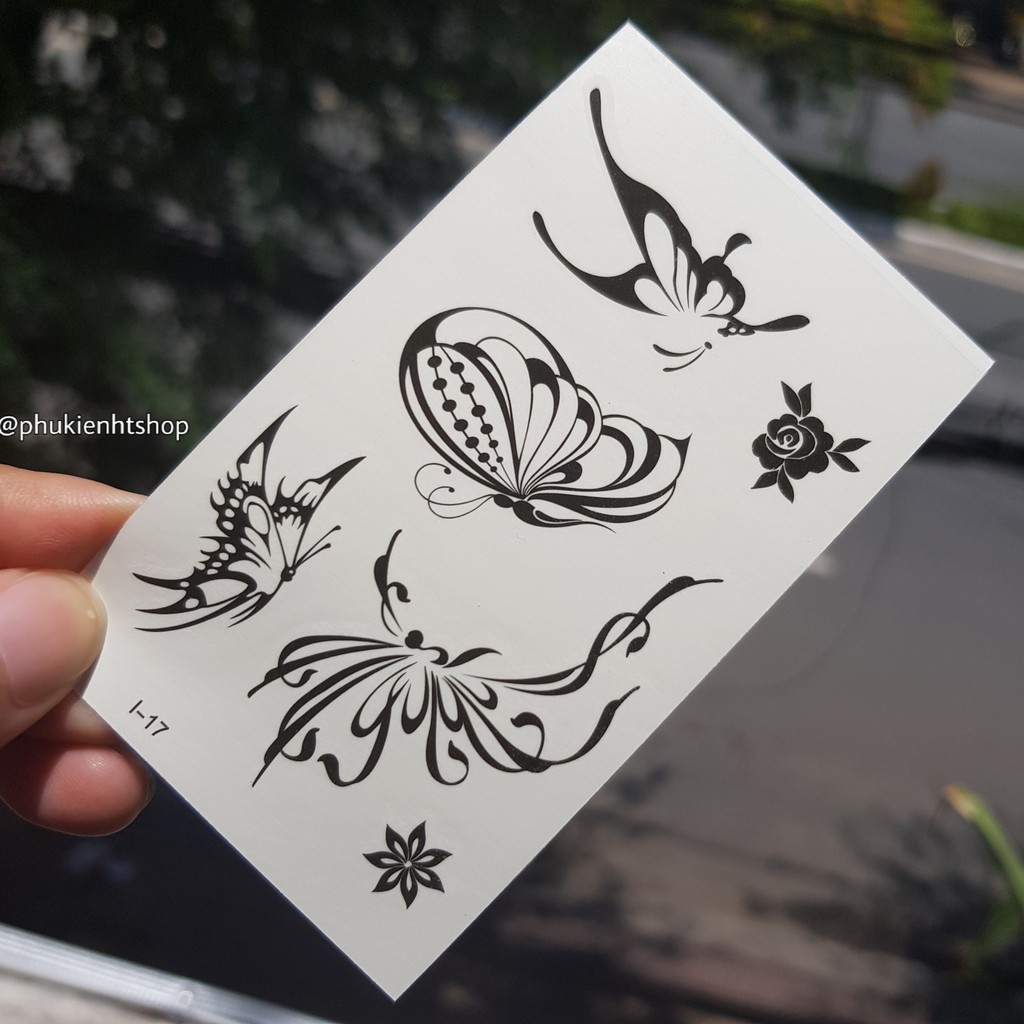 Hình xăm tatoo bướm đen i17.Xăm dán tatoo mini tạm thời, size &lt;10x6cm