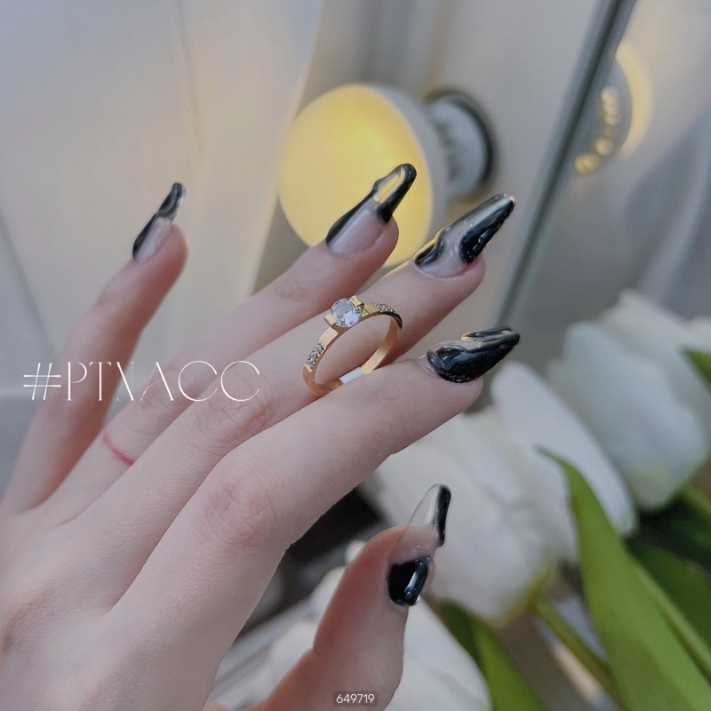 Nhẫn nữ titan hột cao, nhẫn mảnh kiểu đơn giản mang hằng ngày .PTNACC.