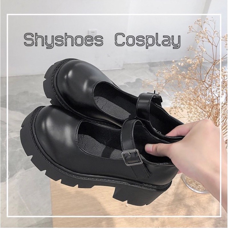 🍁 Giày búp bê lolita cosplay đế cao quai dán Màu kem, Đen bóng & nhám  M2022-2