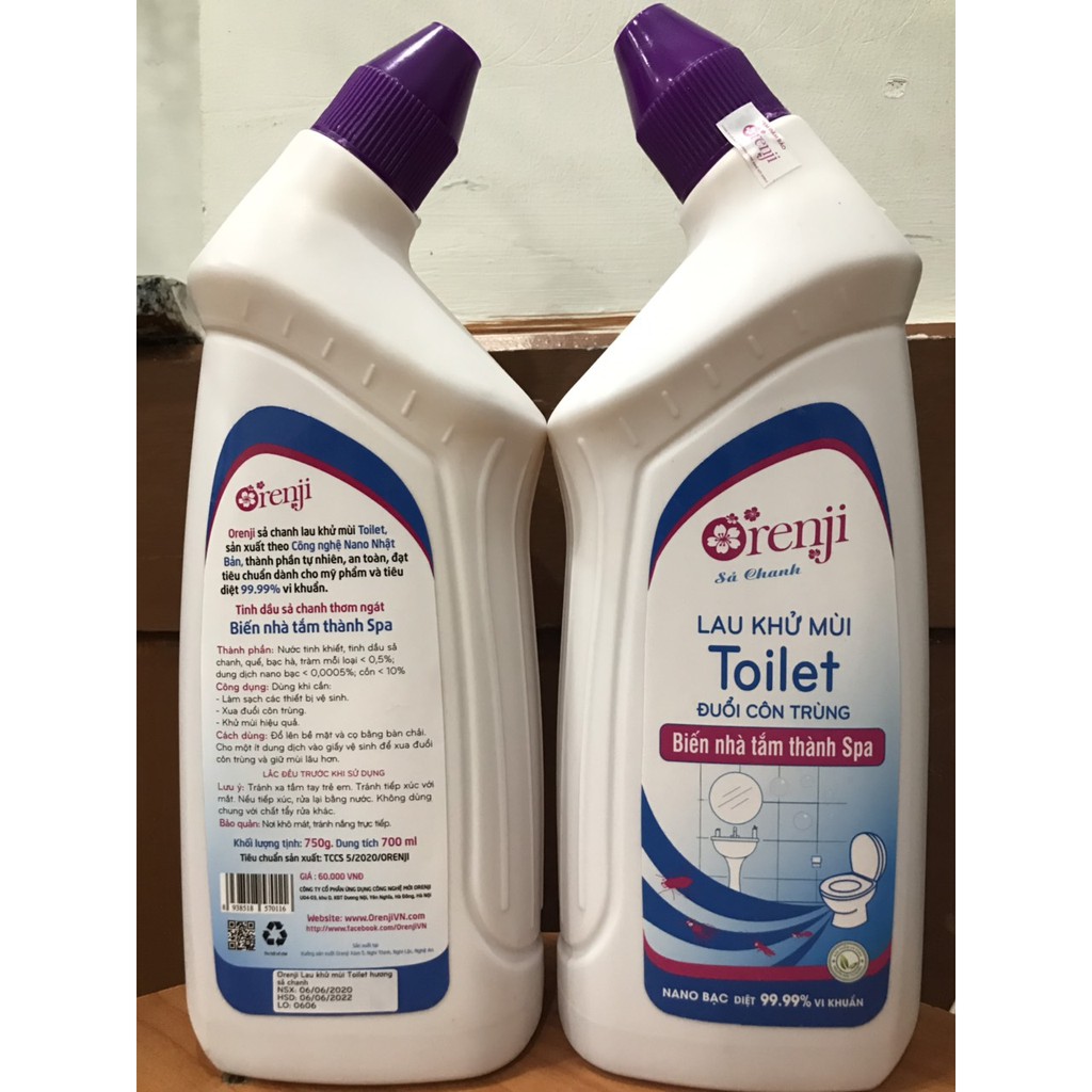 LAU KHỬ MÙI TOILET SẢ CHANH THÂN THIỆN MÔI TRƯỜNG ORENJI 600ML