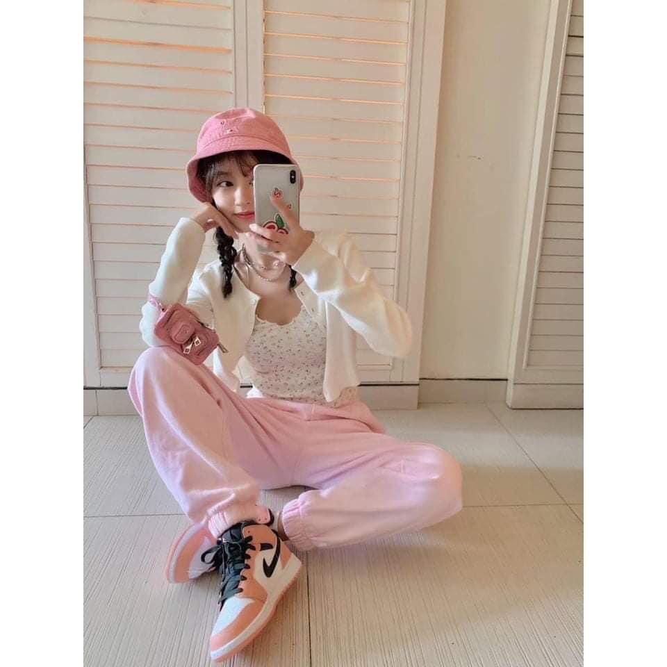 Giày Jordan Hồng cao cổ nữ, Giày Jordan 1 cổ cao màu hồng vạch đen bản đẹp dễ phối đồ, Sneaker cổ cao nữ
