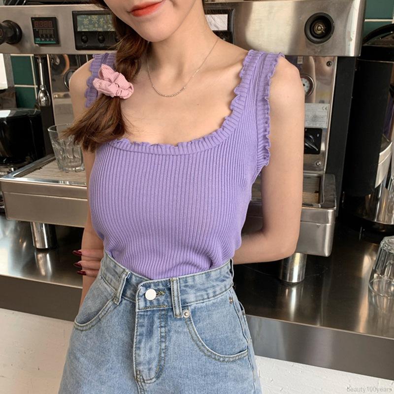 Áo không tay dệt kim dáng ôm màu trơn gợi cảm cho nữ | BigBuy360 - bigbuy360.vn