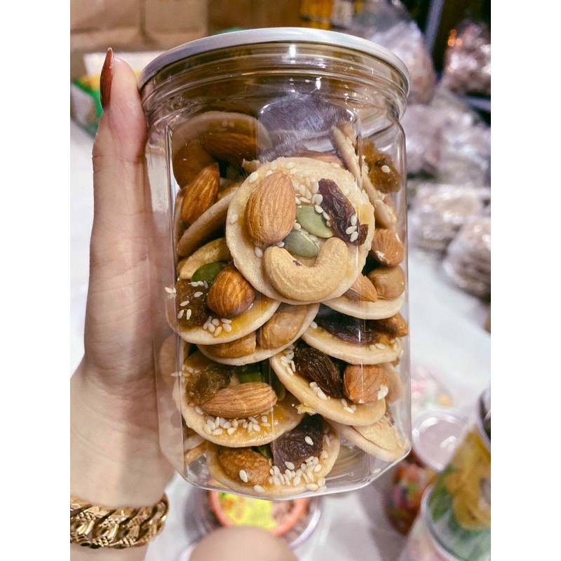 🌸🌸HỦ 300gr Bánh đồng tiền mix hạt điều,hạnh nhân ,nho,hạt bí 🌸
