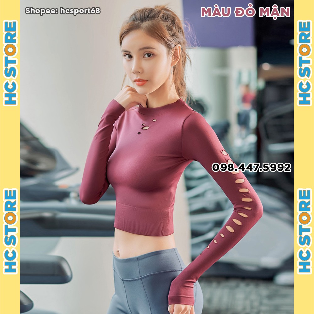 Áo Croptop Dài Tay AD06 Tập Gym, Yoga Nữ Họa Tiết Khoét Lỗ, Hàng Cao Cấp Chất Vải Cực Sịn