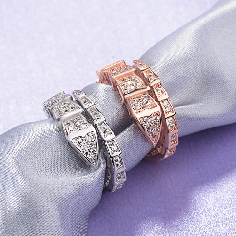 Nhẫn Hở Hình Rắn Đính Đá Zircon 3A Bằng Thép Titan Phong Cách Âu Mỹ Sang Trọng Dễ Phối Đồ