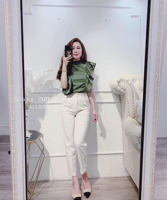 kèm ảnh thật - Áo vai bèo trắng rêu