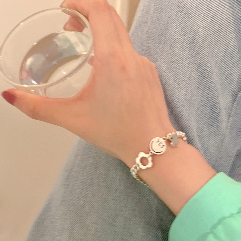 Vòng tay xích mặt hình hoa và mặt cười phong cách Hàn Quốc 191103