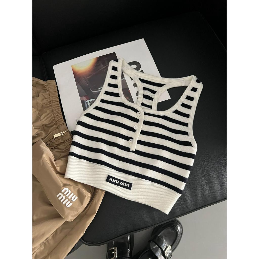 Áo Dệt Kim Sát Nách Kẻ Sọc Cá Tính Cho Nữ