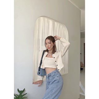 JANET STUDIO • Set áo lông xù kem