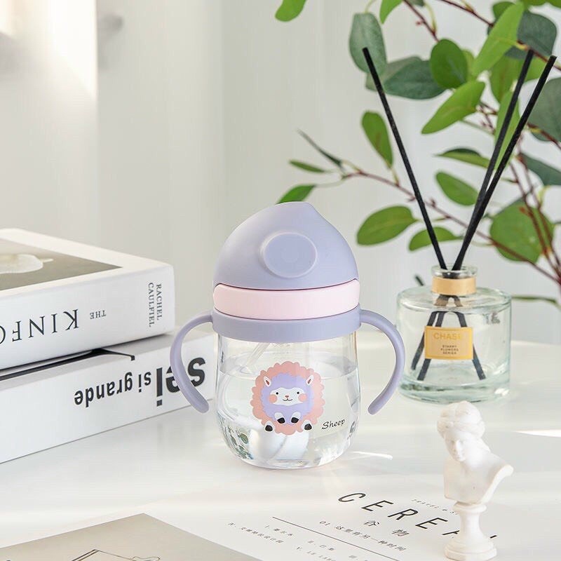 Bình nước tập uống chống sặc dễ thương có tay cầm cho bé tập hút đi học