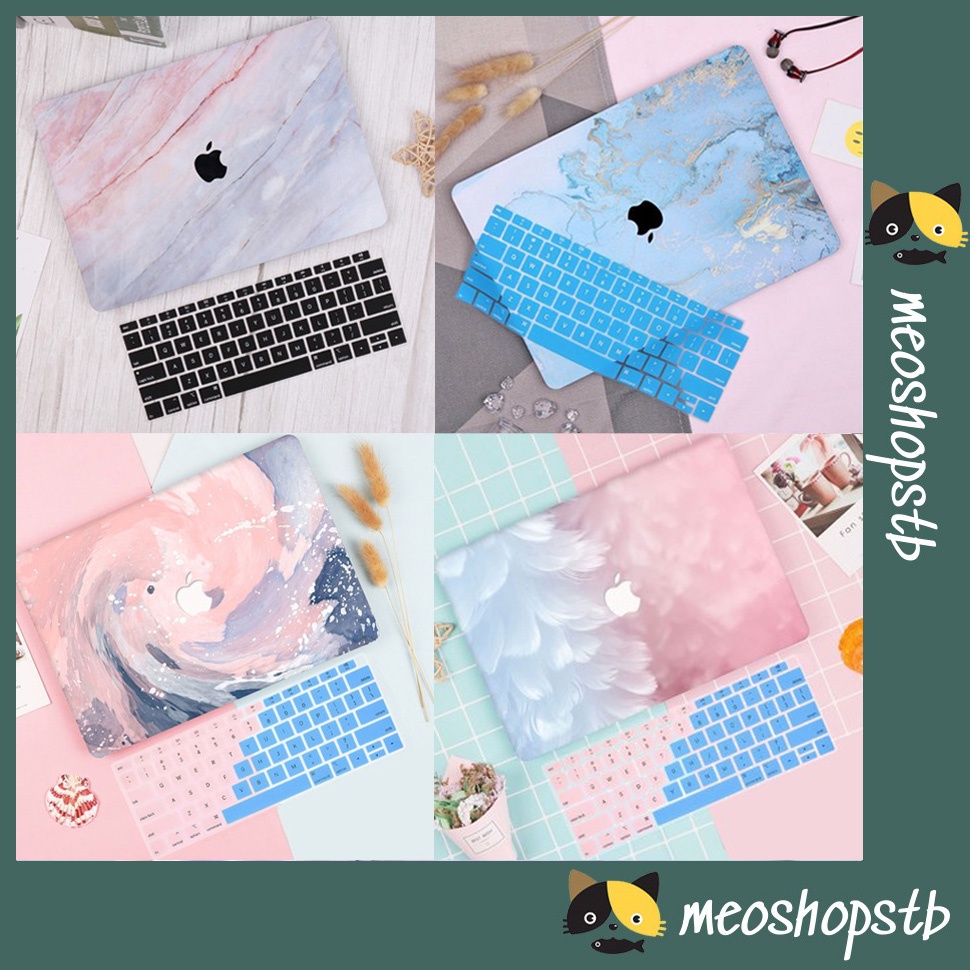 [SET 5 Món] Case MacBook In Hình  (Kèm Lót Phím Ngẫu Nhiên + Nút Chống Bụi + Kẹp Chống Gẫy Sạc)