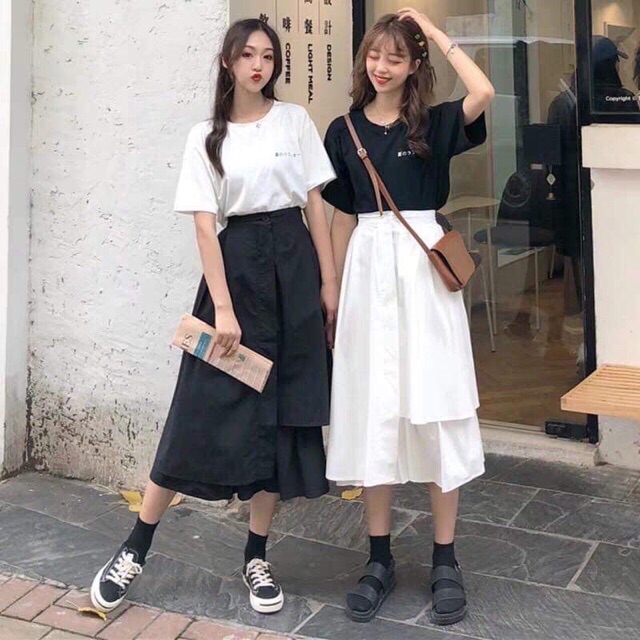 Chân váy xoè tầng vạt lệch Ulzzang siêu xinh - chân váy dài qua gối | BigBuy360 - bigbuy360.vn