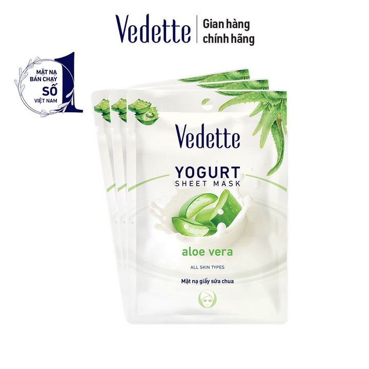 Combo 3 Mặt nạ giấy sữa chua nha đam Vedette 22ml x 3