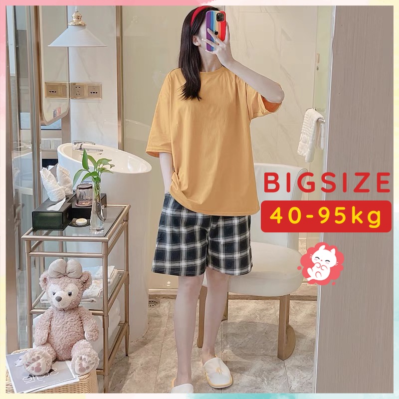 Đồ mặc nhà Bigsize bộ ngủ nữ trơn caro cotton rộng rãi thoải mái 40-95kg BC23
