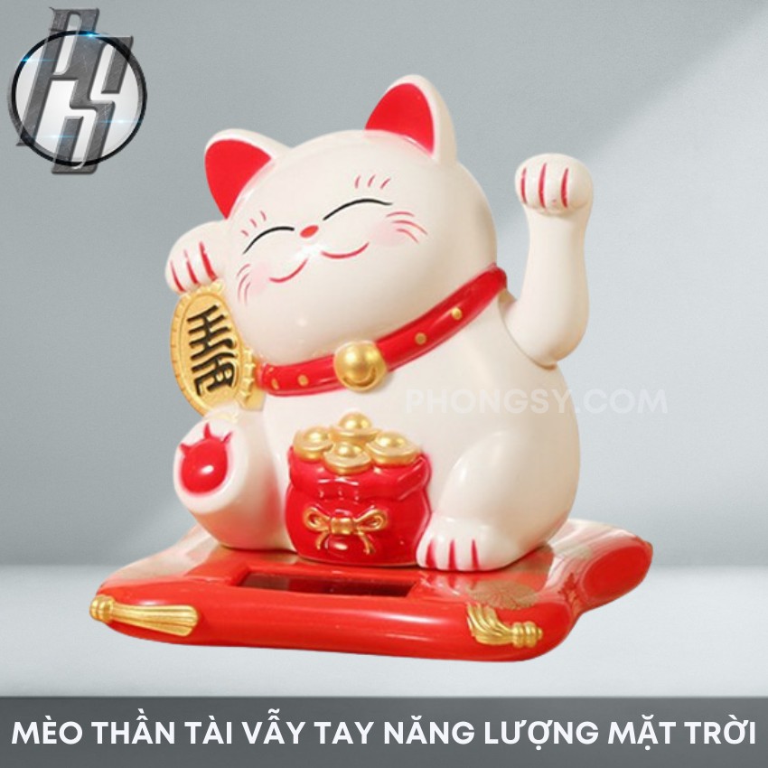 Mèo Thần Tài Vẫy Tay Năng Lượng Mặt Trời Thu Hút Tài Lộc