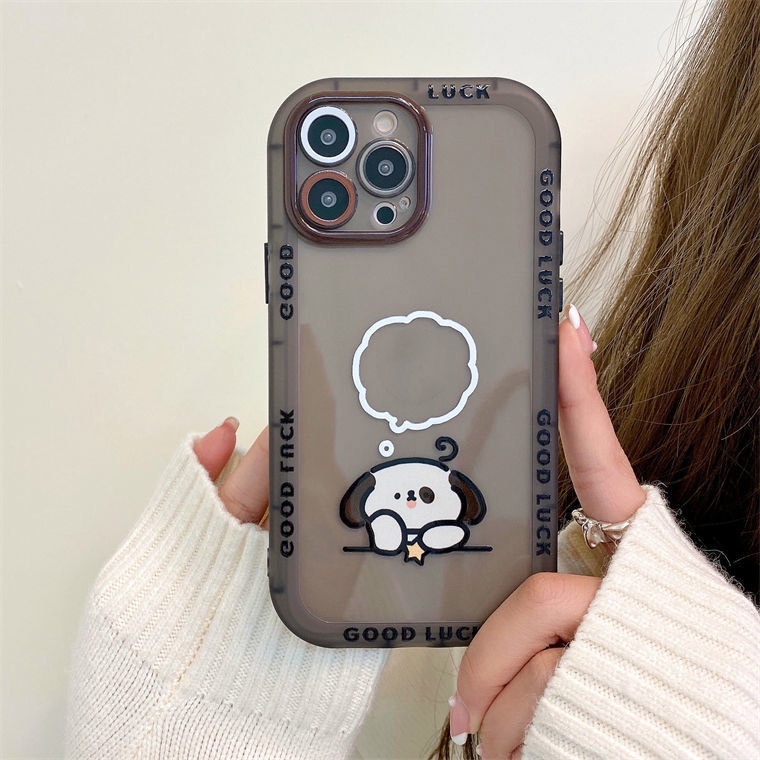 Ốp Điện Thoại Màu Đen Xuyên Thấu Họa Tiết Cún Con Dễ Thương Dành Cho IPhone 12 13 11 Pro Max X Xs Max Xr Sxc1