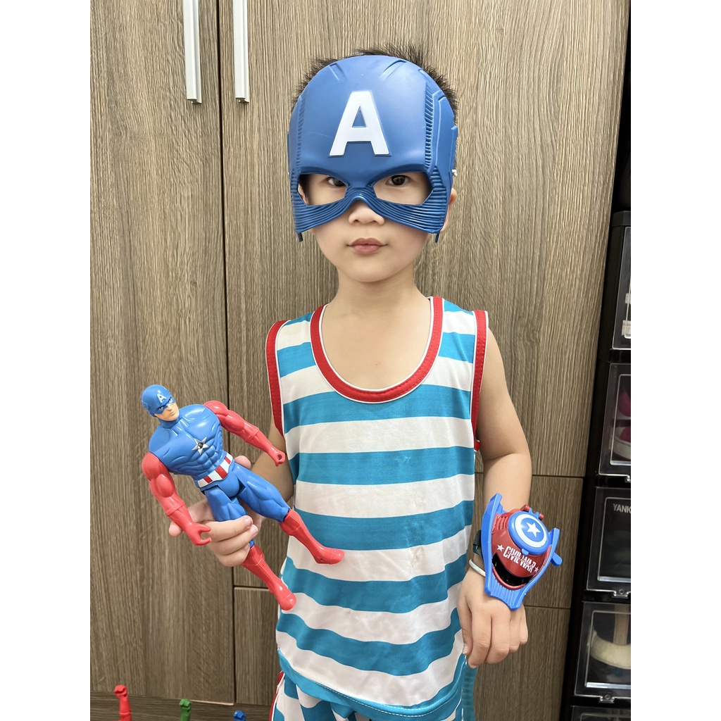 Đồ chơi siêu nhân, mô hình siêu anh hùng Avengers kèm mặt nạ, máy ban thẻ, thế giới đồ chơi 1104