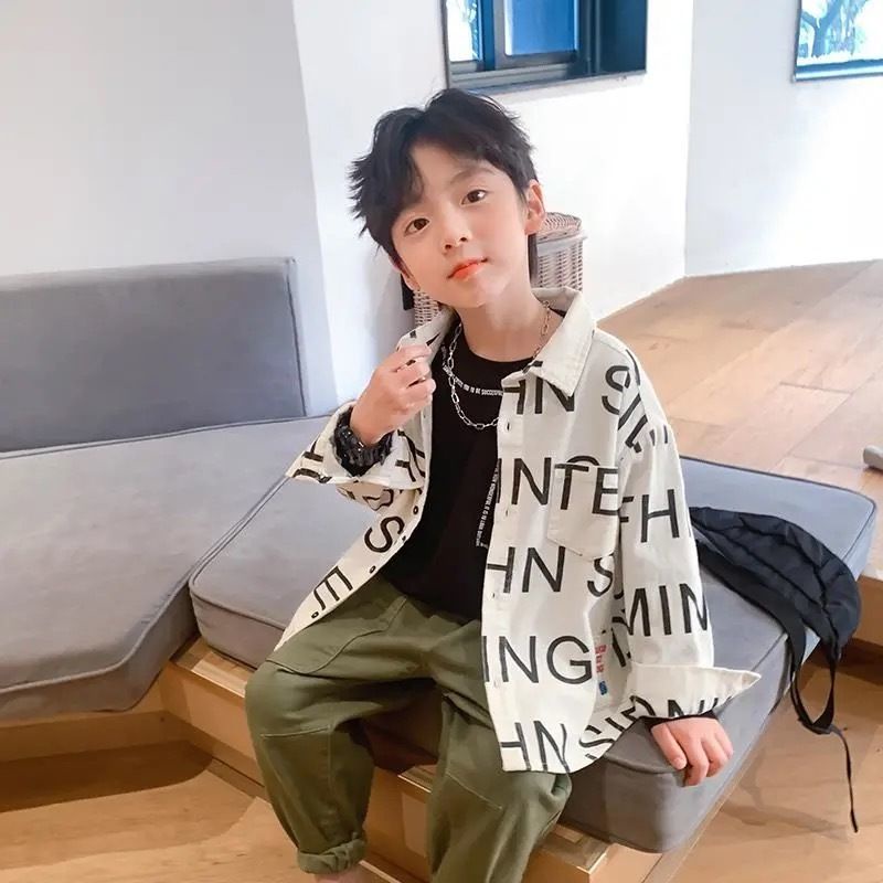 Áo sơ mi bé trai mùa xuân và mùa thu phiên bản Hàn Quốc của trẻ em lớn quần áo trẻ em áo sơ mi cotton giản dị phong cách