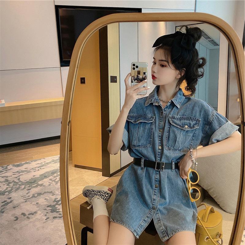 Đầm Denim Phong Cách Retro Phương Tây Thời Trang Mùa Hè 2022 Dành Cho Nữ