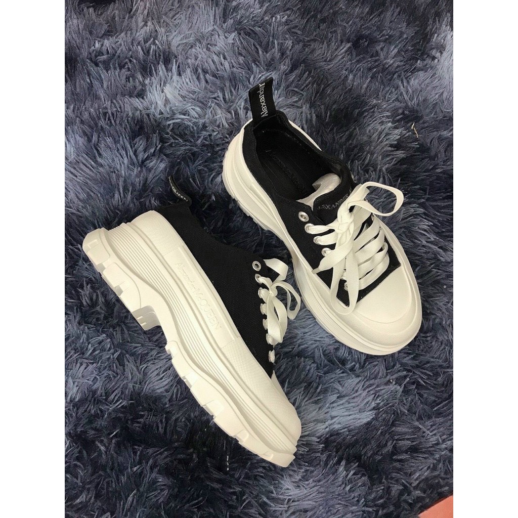 Giày sneaker thể thao MCQueen Black Tread Slick Low cao cổ-thấp cổ tăng chiều cao đủ size nam nữ kiểu dáng 2020