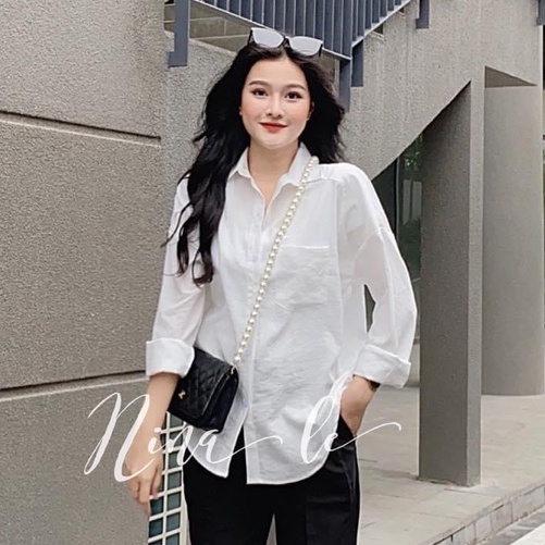 Áo sơ mi nữ basic túi ngực vải đũi form rộng siêu xinh Shynstores