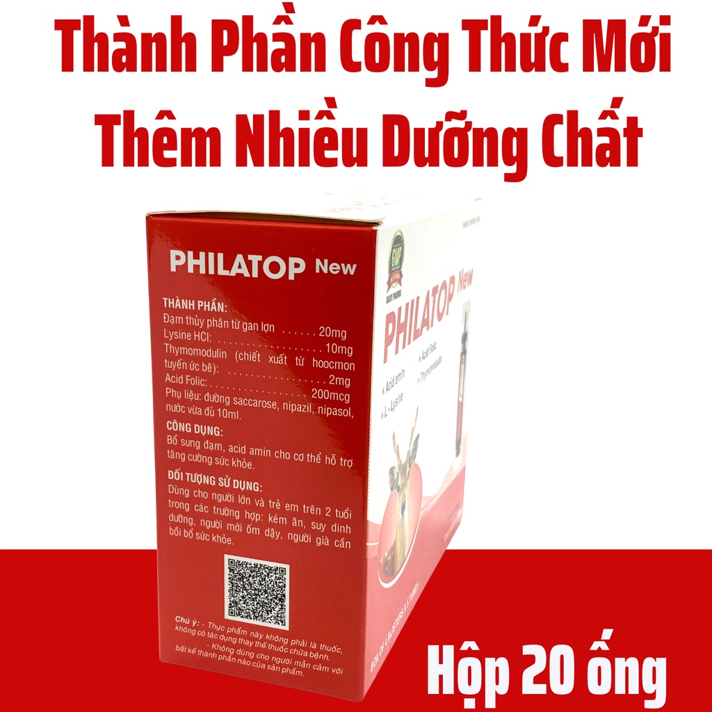 Philatop New Đại Uy- Công Thức Mới, Ống Nhựa, dùng cho trẻ biếng ăn chậm lớn (hộp 20 ống)