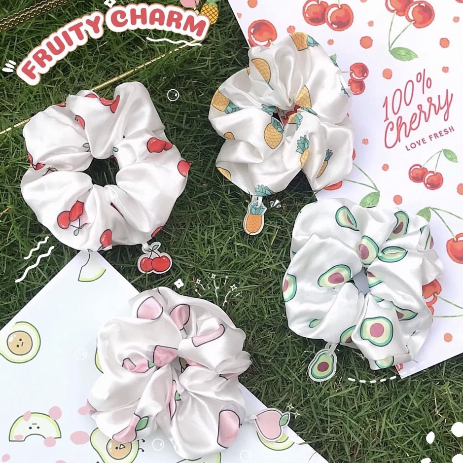 Cột tóc Scrunchies charm trái cây