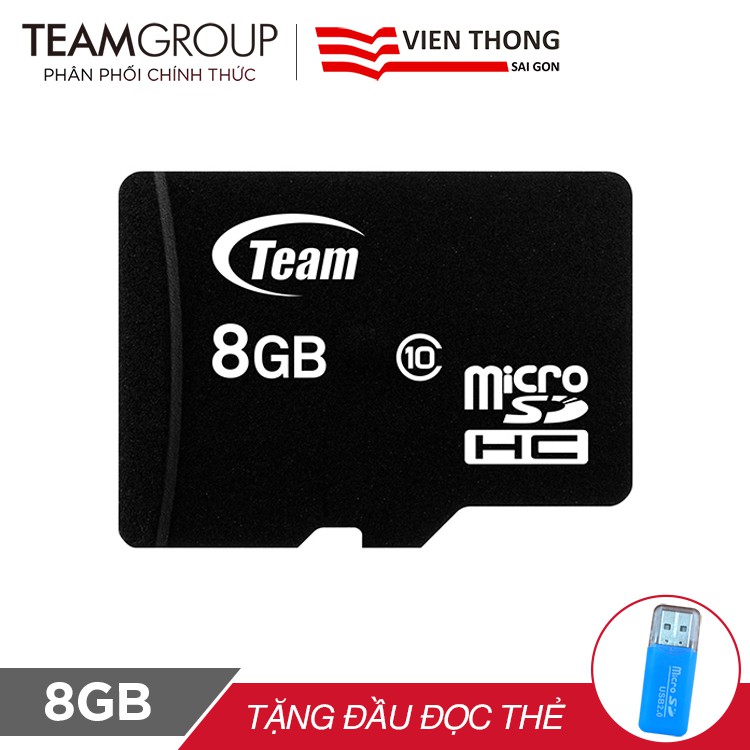 Thẻ nhớ micro SDHC Team Group 8GB tặng đầu đọc thẻ micro - Hãng phân phối chính thức