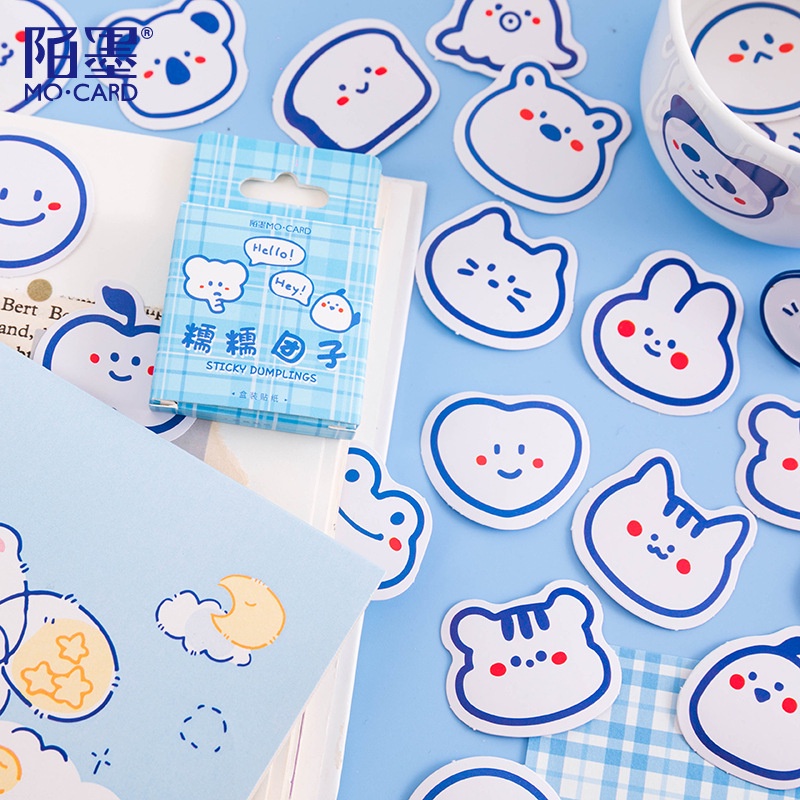 Sticker hộp 46 miếng dán - Gấu Xanh - Hộp nhãn dán trang trí sổ tay bullet journal M681