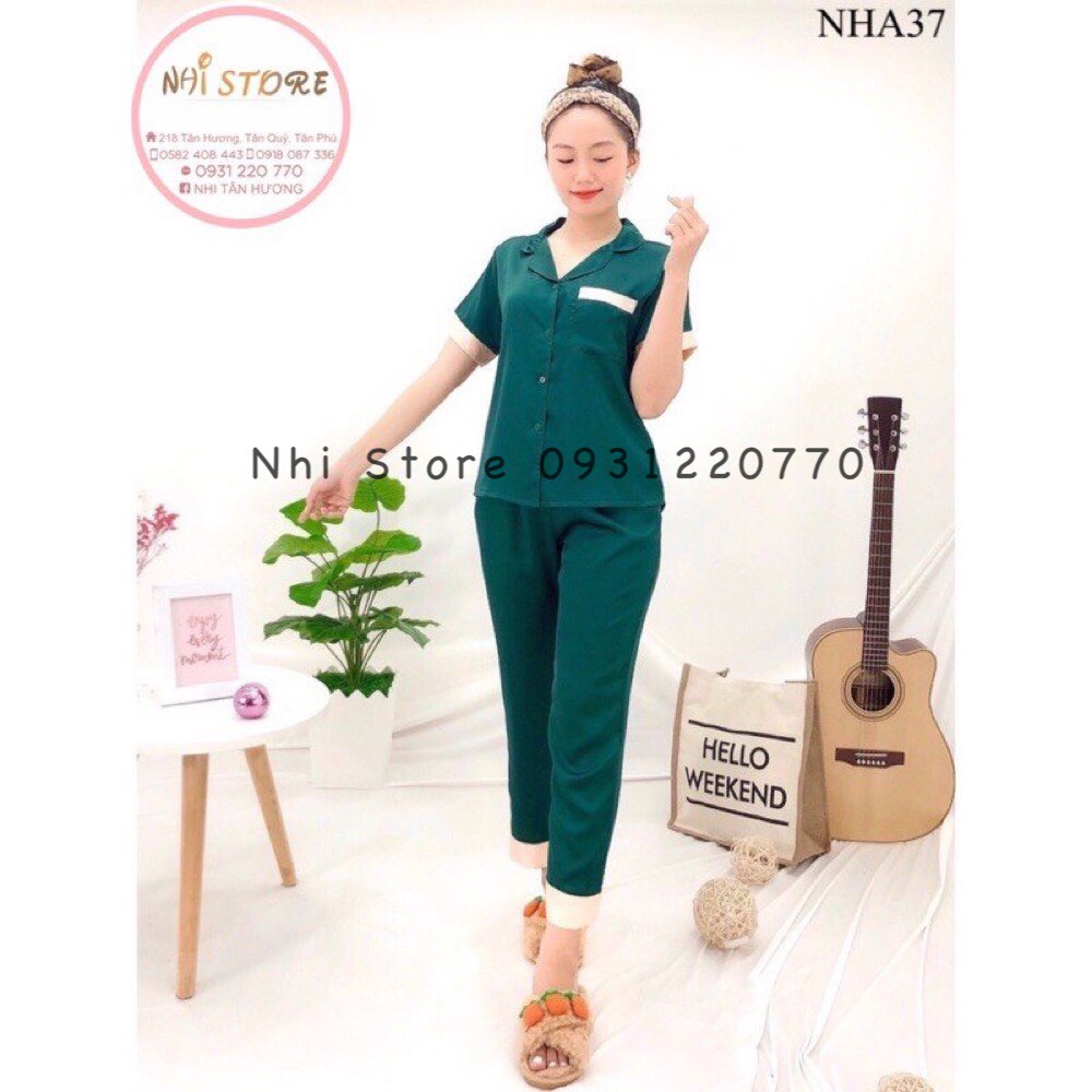[FREESHIP 50K] ĐỒ BỘ MẶC NHÀ NHISTORE QUẦN DÀI TAY NGẮN PHỐI NẸP LỤA SATIN SANG, TINH TẾ SIZE 45-75KG