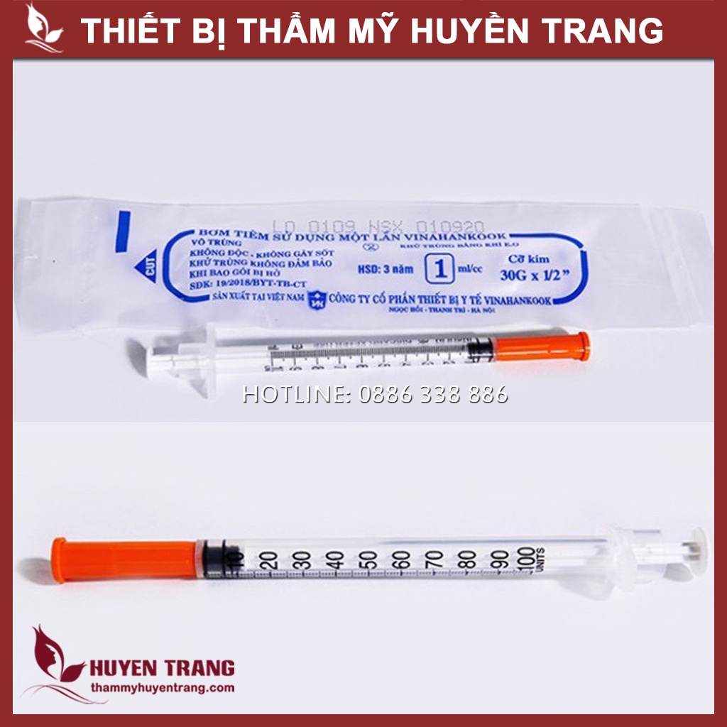 Kim Tiêm Tiểu Đường Bơm Tiêm VINAHANKOOK 1ml INSULIN U-100 Đầu Kim 30Gx1/2 - Thẩm Mỹ Huyền Trang NANOCEE