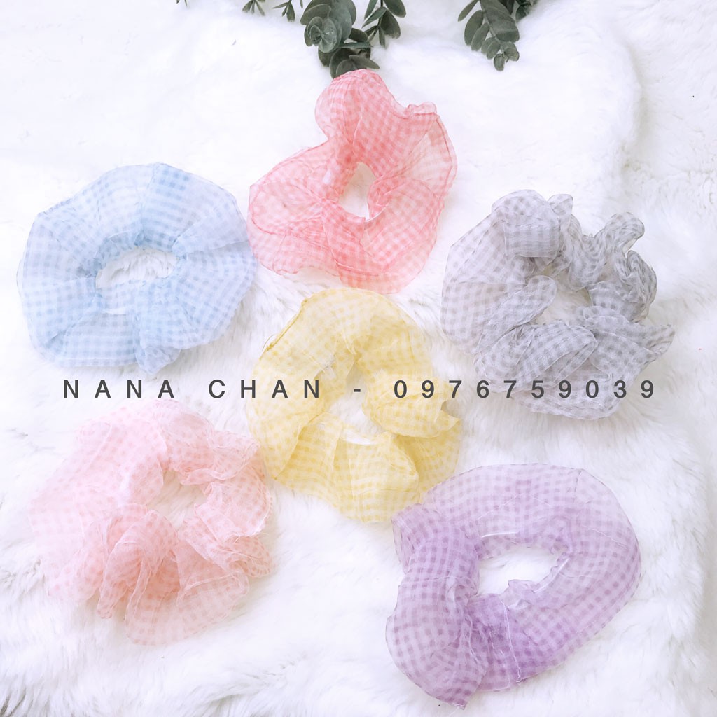 [I029] Buộc tóc scrunchies voan caro