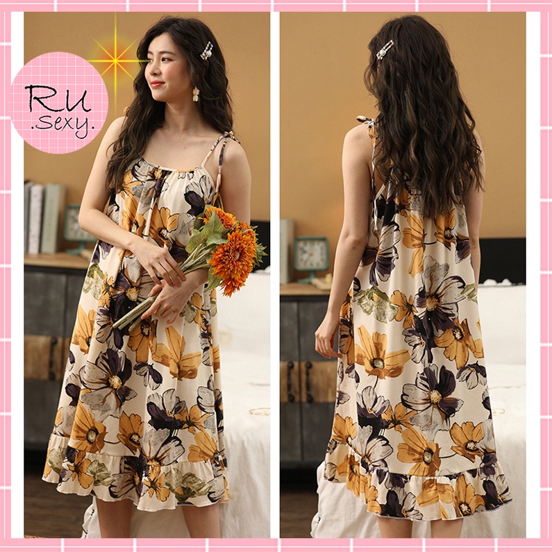 Váy 2 Dây mặc hè cực mát - Đầm mặc nhà ngủ dễ thương phong cách tiểu thư B45