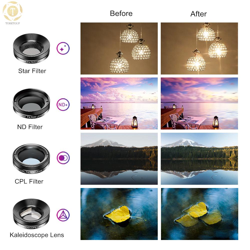 Shipped within 12 hours】 APEXEL APL-DG11 Universal Professional HD Phone Camera Lens Kit 11in1 Micro Lens 140° Wide Angle Lens 205° Fisheye Lens Kaleidoscope Lens Grad Color & Full Color Filters ND32 CPL Star Filters Compatible with iPhone 11/XR/XS  [TO]