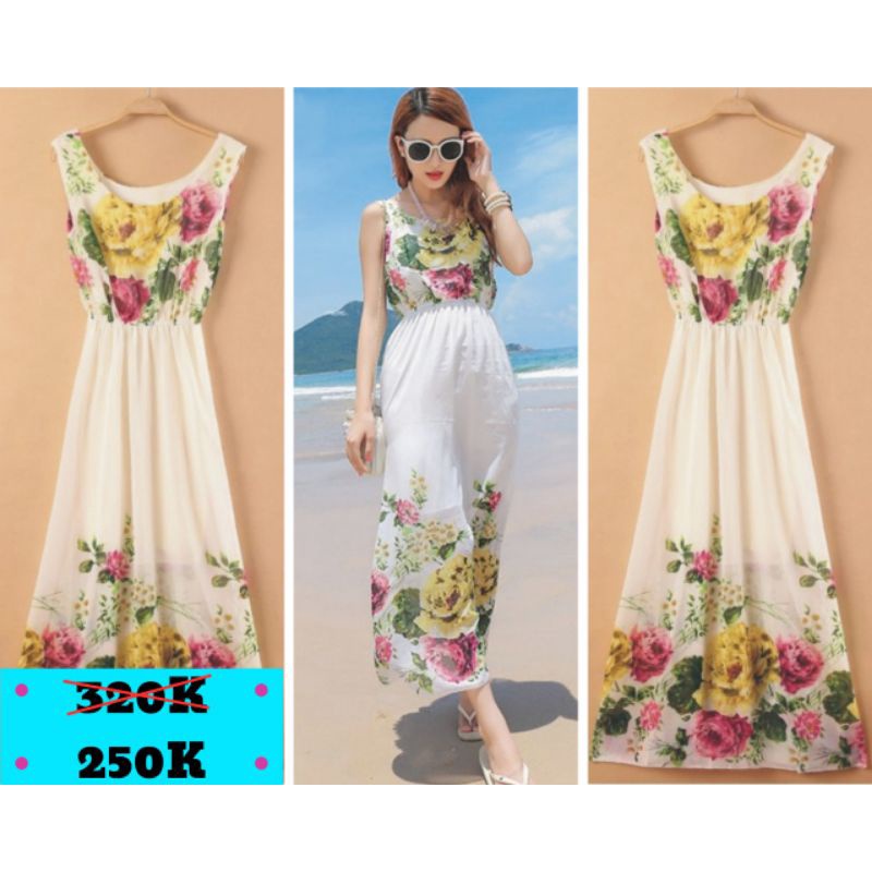 [HÀNG THIẾT KẾ] ĐẦM MAXI VOAN LỤA PHỐI HOA XINH