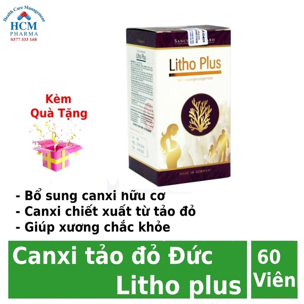 Canxi D3 hữu cơ tăng chiều cao sức đề kháng cho bé bà bầu người lớn LITHO PLUS tảo biển đỏ với vitamin D3 Magnesium Kẽm