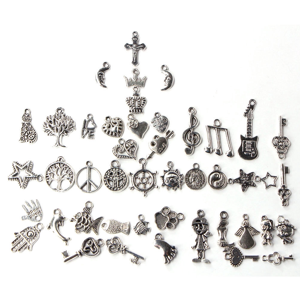 Set 100 hạt bạc Tây Tạng hỗn hợp làm trang sức