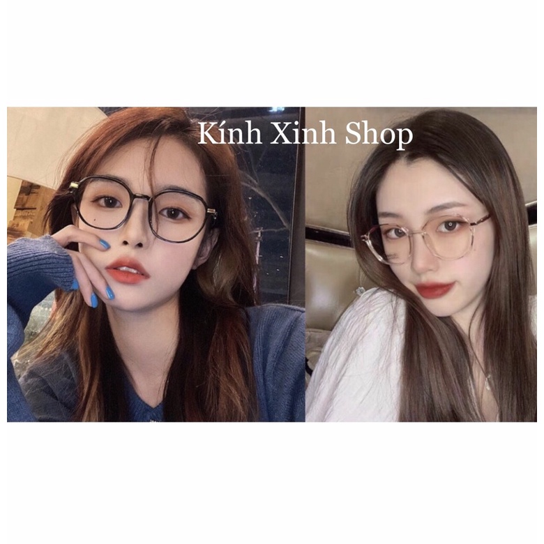 Kính Mắt Chống Ánh Sáng Xanh Dáng Tròn Gọng Kim Loại Tăm Hàn Quốc Cao Cấp